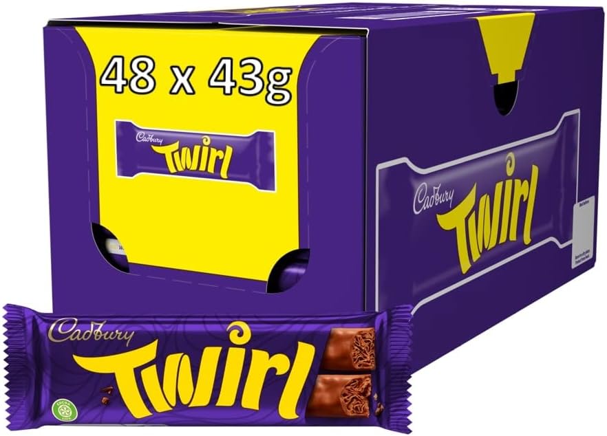 Cadbury Twirl Milk Chocolate Bars (48 x 43g Bars) The Classic Creamy Taste, Twinpack. Free Shipping Included. Act fast before sale ends!